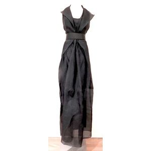 Acqua Studio Dress Gown Halter Emerald Green Teal 100% Silk Maxi Backless